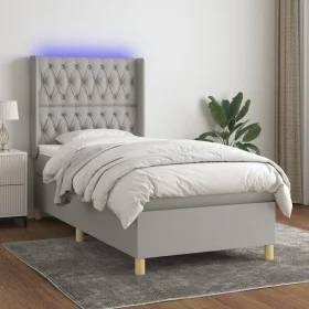 Cama box spring colchón y luces LED tela gris claro 90x200 cm de vidaXL, Camas y somieres - Ref: Foro24-3139085, Precio: 337,...
