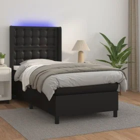 Cama box spring y colchón LED cuero sintético negro 90x190 cm de vidaXL, Camas y somieres - Ref: Foro24-3139355, Precio: 351,...