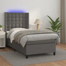 Boxspringbett und LED-Matratze graues Kunstleder 90x200 cm von vidaXL, Betten und Lattenroste - Ref: Foro24-3139365, Preis: 3...