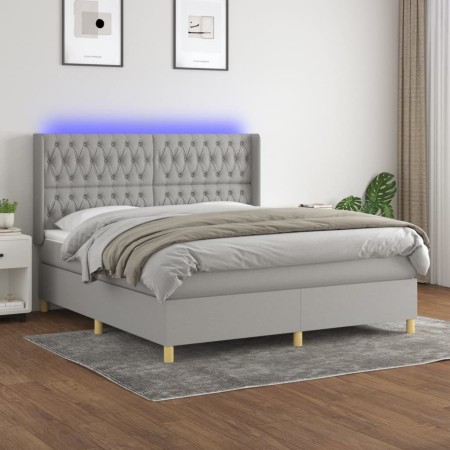 Cama box spring colchón y luces LED tela gris claro 180x200 cm de vidaXL, Camas y somieres - Ref: Foro24-3139133, Precio: 641...