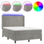 Cama box spring colchón y LED terciopelo gris claro 140x190 cm de vidaXL, Camas y somieres - Ref: Foro24-3139439, Precio: 559...