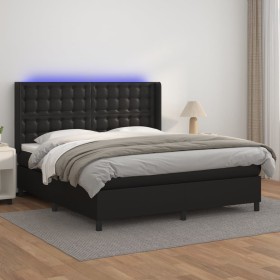 Cama box spring colchón y LED cuero sintético negro 180x200 cm de vidaXL, Camas y somieres - Ref: Foro24-3139397, Precio: 615...
