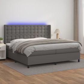 Cama box spring colchón y LED cuero sintético gris 200x200 cm de vidaXL, Camas y somieres - Ref: Foro24-3139407, Precio: 761,...
