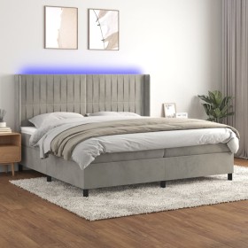 Cama box spring colchón y LED terciopelo gris claro 200x200 cm de vidaXL, Camas y somieres - Ref: Foro24-3139703, Precio: 639...