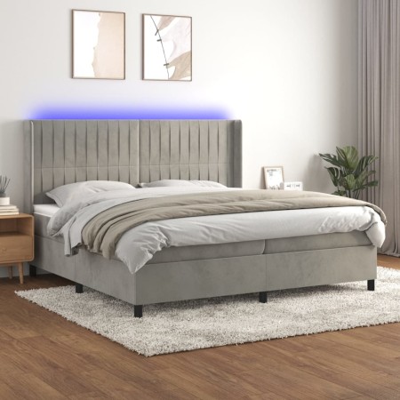 Cama box spring colchón y LED terciopelo gris claro 200x200 cm de vidaXL, Camas y somieres - Ref: Foro24-3139703, Precio: 639...