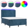 Cama box spring colchón y LED terciopelo azul oscuro 140x190 cm de vidaXL, Camas y somieres - Ref: Foro24-3139443, Precio: 49...