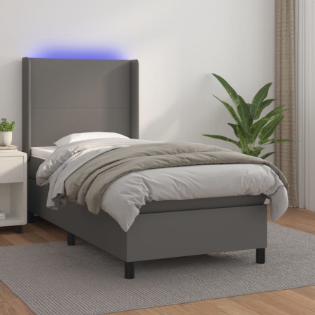 Cama box spring colchón y LED cuero sintético gris 100x200 cm de vidaXL, Camas y somieres - Ref: Foro24-3139251, Precio: 391,...