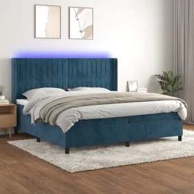 Cama box spring colchón y LED terciopelo azul oscuro 200x200 cm de vidaXL, Camas y somieres - Ref: Foro24-3139707, Precio: 66...