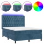Cama box spring colchón y LED terciopelo azul oscuro 140x200 cm de vidaXL, Camas y somieres - Ref: Foro24-3139749, Precio: 52...