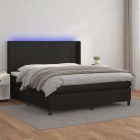 Boxspringbett mit Matratze und LED schwarzem Kunstleder 180x200 cm von vidaXL, Betten und Lattenroste - Ref: Foro24-3139277, ...