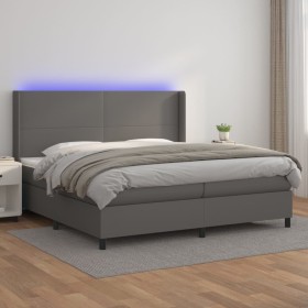 Cama box spring colchón y LED cuero sintético gris 200x200 cm de vidaXL, Camas y somieres - Ref: Foro24-3139287, Precio: 766,...