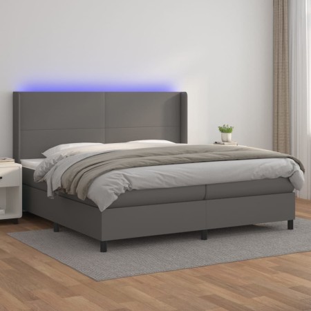 Cama box spring colchón y LED cuero sintético gris 200x200 cm de vidaXL, Camas y somieres - Ref: Foro24-3139287, Precio: 766,...
