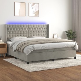 Cama box spring colchón y LED terciopelo gris claro 200x200 cm de vidaXL, Camas y somieres - Ref: Foro24-3139763, Precio: 714...
