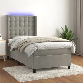 Boxspringbett mit Matratze und hellgrauem LED-Samt 100x200 cm von vidaXL, Betten und Lattenroste - Ref: Foro24-3139787, Preis...