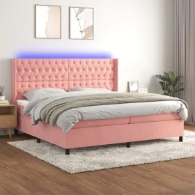 Cama box spring colchón y LED terciopelo rosa 200x200 cm de vidaXL, Camas y somieres - Ref: Foro24-3139768, Precio: 727,39 €,...