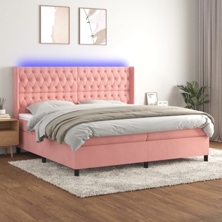 Cama box spring colchón y LED terciopelo rosa 200x200 cm de vidaXL, Camas y somieres - Ref: Foro24-3139768, Precio: 681,27 €,...