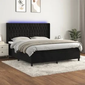 Cama box spring colchón y LED terciopelo negro 160x200 cm de vidaXL, Camas y somieres - Ref: Foro24-3139753, Precio: 596,29 €...