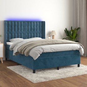 Cama box spring colchón y LED terciopelo azul oscuro 140x190 cm de vidaXL, Camas y somieres - Ref: Foro24-3139803, Precio: 49...