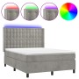 Cama box spring colchón y LED terciopelo gris claro 140x190 cm de vidaXL, Camas y somieres - Ref: Foro24-3139799, Precio: 581...