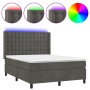 Cama box spring colchón y LED terciopelo gris oscuro 140x200 cm de vidaXL, Camas y somieres - Ref: Foro24-3139806, Precio: 51...