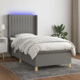 Cama box spring colchón y luces LED tela gris oscuro 90x200 cm de vidaXL, Camas y somieres - Ref: Foro24-3139006, Precio: 379...
