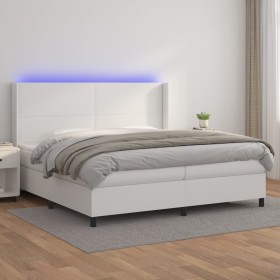 Cama box spring colchón y LED cuero sintético blanco 200x200 cm de vidaXL, Camas y somieres - Ref: Foro24-3139284, Precio: 74...