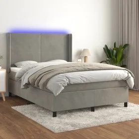 Cama box spring colchón y LED terciopelo gris claro 140x200 cm de vidaXL, Camas y somieres - Ref: Foro24-3139445, Precio: 498...