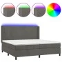 Box spring bed with mattress and LED dark gray velvet 200x200 cm by vidaXL, Beds and slatted bases - Ref: Foro24-3139464, Pri...