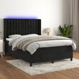 Cama box spring colchón y LED terciopelo negro 140x190 cm de vidaXL, Camas y somieres - Ref: Foro24-3139801, Precio: 510,69 €...