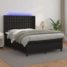 Cama box spring colchón y LED cuero sintético negro 140x200 cm de vidaXL, Camas y somieres - Ref: Foro24-3139385, Precio: 517...