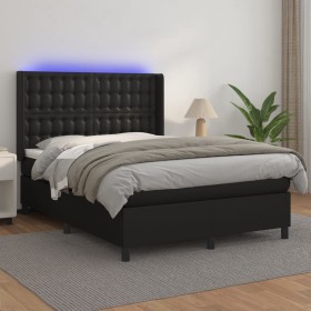 Cama box spring colchón y LED cuero sintético negro 140x200 cm de vidaXL, Camas y somieres - Ref: Foro24-3139385, Precio: 528...