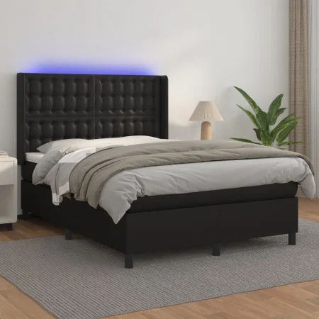 Cama box spring colchón y LED cuero sintético negro 140x200 cm de vidaXL, Camas y somieres - Ref: Foro24-3139385, Precio: 517...