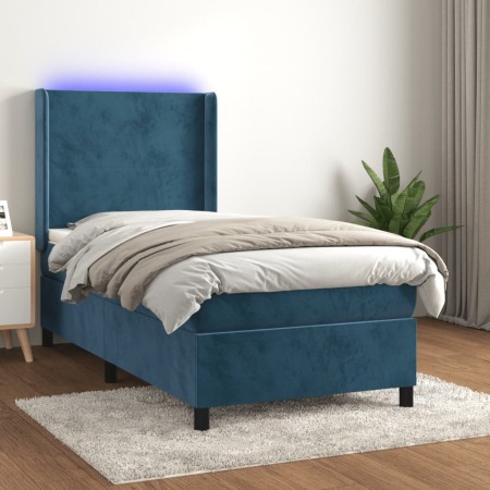 Cama box spring colchón y LED terciopelo azul oscuro 90x200 cm de vidaXL, Camas y somieres - Ref: Foro24-3139425, Precio: 368...