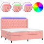 Cama box spring colchón y LED terciopelo rosa 180x200 cm de vidaXL, Camas y somieres - Ref: Foro24-3139762, Precio: 602,13 €,...