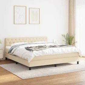 Box spring bed with cream fabric mattress 160x200 cm by vidaXL, Beds and slatted bases - Ref: Foro24-3140310, Price: 508,81 €...