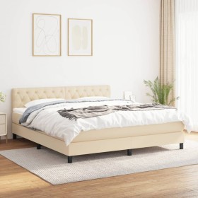 Cama box spring con colchón tela color crema 160x200 cm de vidaXL, Camas y somieres - Ref: Foro24-3140310, Precio: 542,08 €, ...