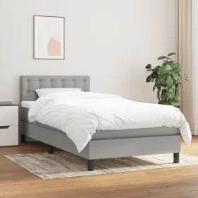 Box spring bed with light gray fabric mattress 90x200 cm by vidaXL, Beds and slatted bases - Ref: Foro24-3140345, Price: 281,...