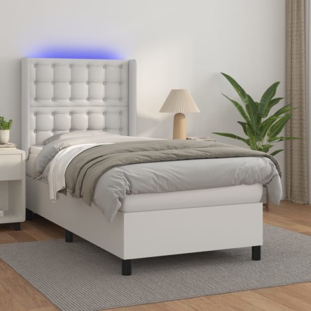 Cama box spring y colchón LED cuero sintético blanco 90x200 cm de vidaXL, Camas y somieres - Ref: Foro24-3139362, Precio: 338...