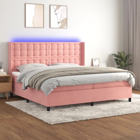Cama box spring colchón y LED terciopelo rosa 200x200 cm de vidaXL, Camas y somieres - Ref: Foro24-3139828, Precio: 629,42 €,...