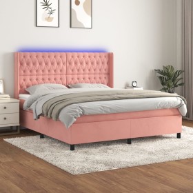 Cama box spring colchón y LED terciopelo rosa 160x200 cm de vidaXL, Camas y somieres - Ref: Foro24-3139756, Precio: 587,24 €,...
