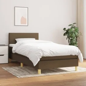 Cama box spring con colchón tela marrón oscuro 100x200 cm de vidaXL, Camas y somieres - Ref: Foro24-3140436, Precio: 325,59 €...