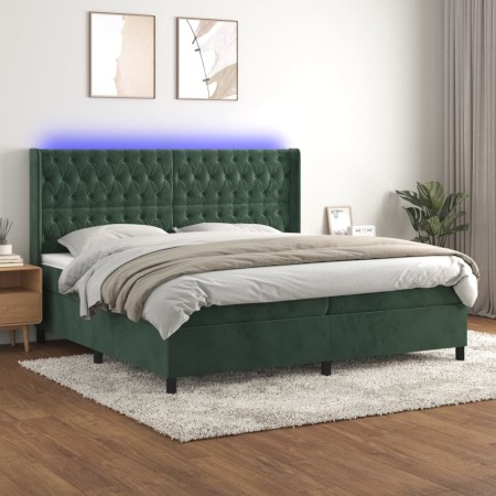Cama box spring colchón y LED terciopelo verde oscuro 200x200cm de vidaXL, Camas y somieres - Ref: Foro24-3139766, Precio: 80...