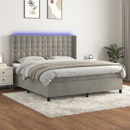 Cama box spring colchón y LED terciopelo gris claro 180x200 cm de vidaXL, Camas y somieres - Ref: Foro24-3139817, Precio: 608...