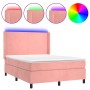 Cama box spring colchón y LED terciopelo rosa 140x190 cm de vidaXL, Camas y somieres - Ref: Foro24-3139444, Precio: 525,61 €,...