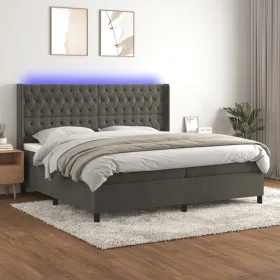 Cama box spring colchón y LED terciopelo gris oscuro 200x200 cm de vidaXL, Camas y somieres - Ref: Foro24-3139764, Precio: 64...