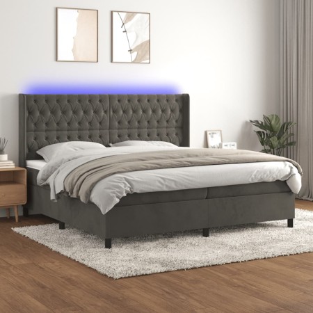 Cama box spring colchón y LED terciopelo gris oscuro 200x200 cm de vidaXL, Camas y somieres - Ref: Foro24-3139764, Precio: 71...