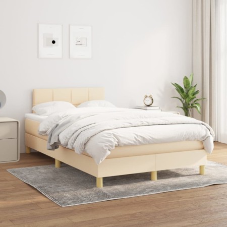 Cama box spring con colchón tela color crema 120x200 cm de vidaXL, Camas y somieres - Ref: Foro24-3140606, Precio: 387,04 €, ...
