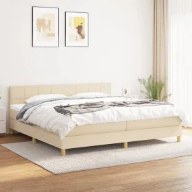 Box spring bed with cream fabric mattress 200x200 cm by vidaXL, Beds and slatted bases - Ref: Foro24-3140646, Price: 557,25 €...