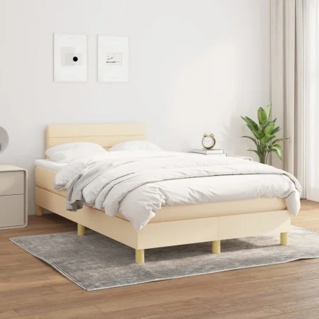 Box spring bed with cream fabric mattress 120x200 cm by vidaXL, Beds and slatted bases - Ref: Foro24-3140686, Price: 376,81 €...