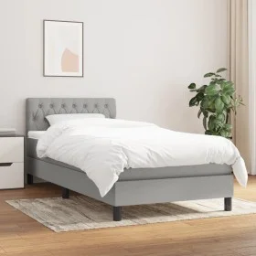 Cama box spring con colchón tela gris claro 100x200 cm de vidaXL, Camas y somieres - Ref: Foro24-3140273, Precio: 316,16 €, D...